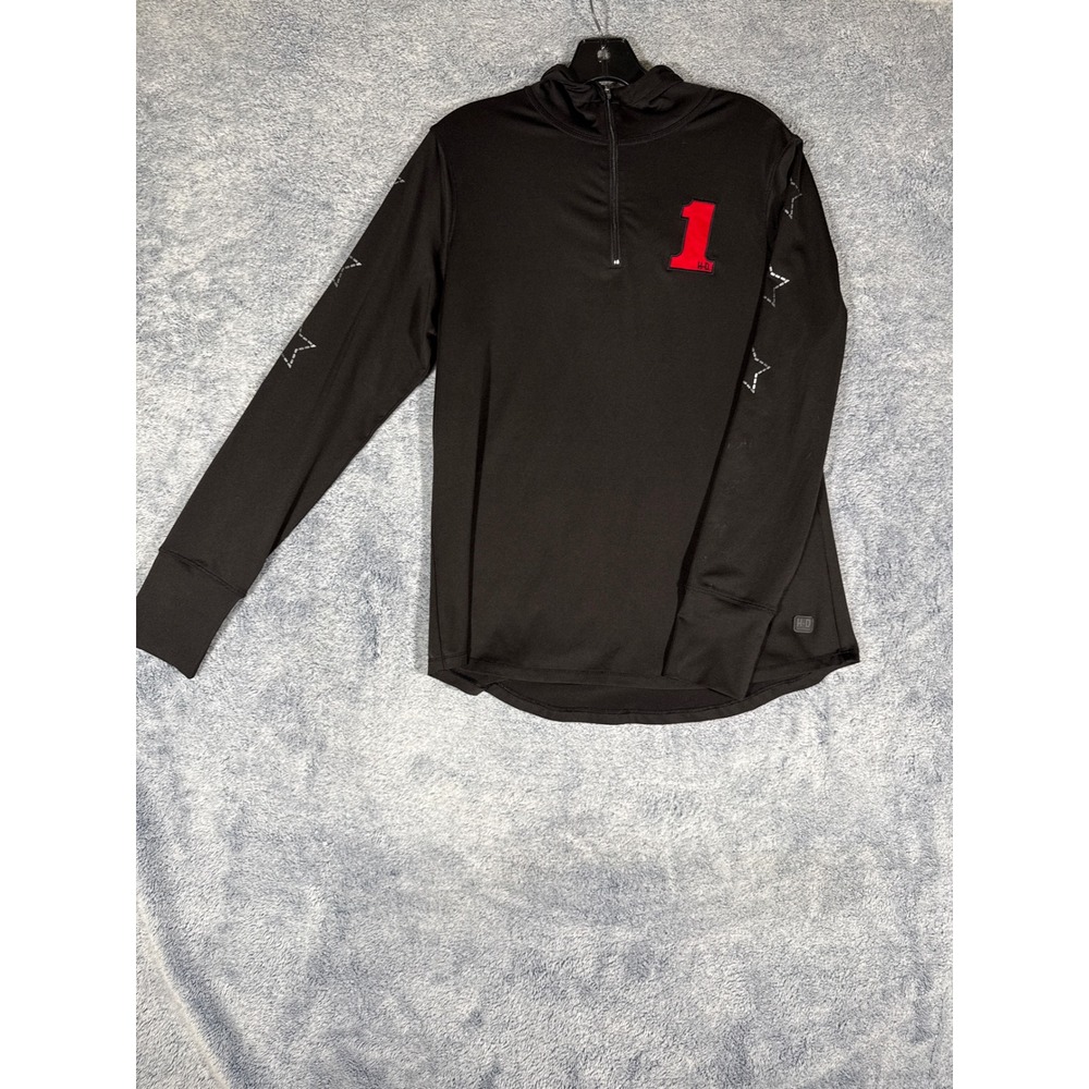 Harley Davidson Performance Mens Large Black 1/4 Zip Hoodie Pullover Star Sleeve